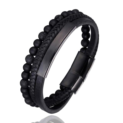 Men's Black Leather Bracelet – LeMel